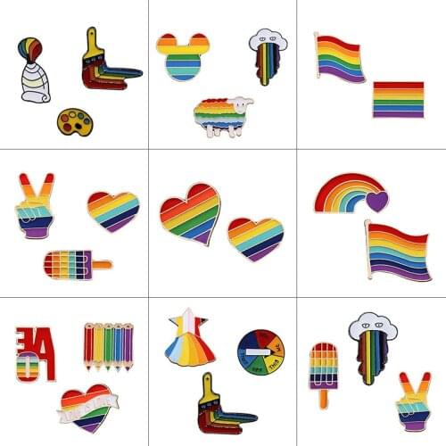 2-3Pcs/Set Unisex Enamel Pin Rainbow Heart Flag Enamel Pins Gay Badge Denim Lapel Pin Brooches Men Women Jewelry Accessories