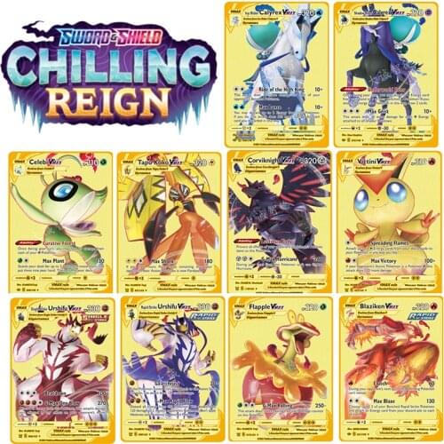 2021 Pokemon game battle card sword and shield cold rule ice/shadow knight Cayrex gold metal card collection toy gift