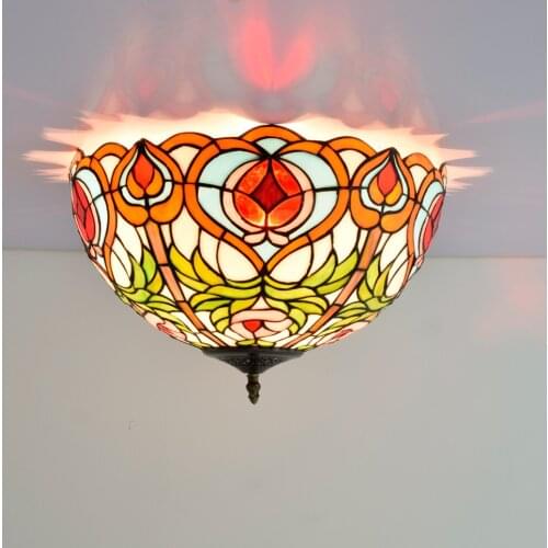 40cm European-Style Vintage Fairy Tiffany Multi-Color Glass Restaurant Bedroom Corridor Bathroom Glass Ceiling Lamp