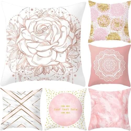 45cm x 45cm New Style Fashion Pink Cushion Cover Soft Multifunctional Polyester Modern Fresh Flowers Pillowslip for Family Sofa