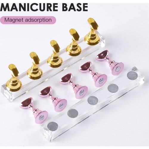 5Pcs Practice Training Display Stand Acrylic Holders False Nails Showing Shelf Manicure Tools+1Pc Magnetic Nail Holder