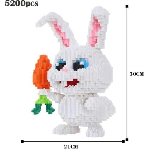 5200pcs Anime White Rabbit Animal 3D Large Model Building Block DIY Cartoon Pet Rabbit Assembling Building Block Toy Gift No Box