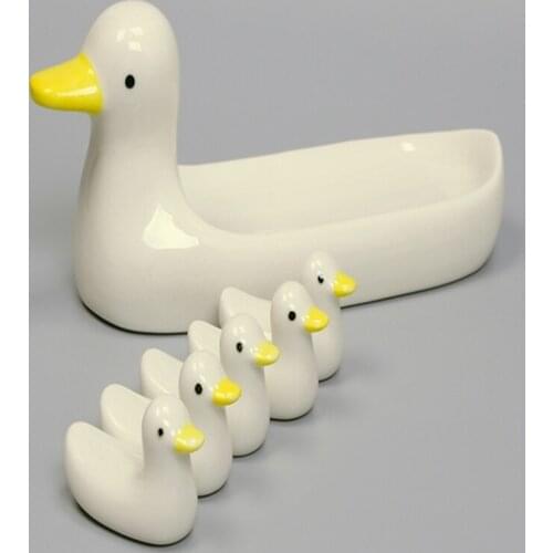 6pcs Lovely Duckling Chopstick Holder Set Support Fork Coffee Spoon Mini Creative Dish Dinnerware Duck Stand Kithchen Tools