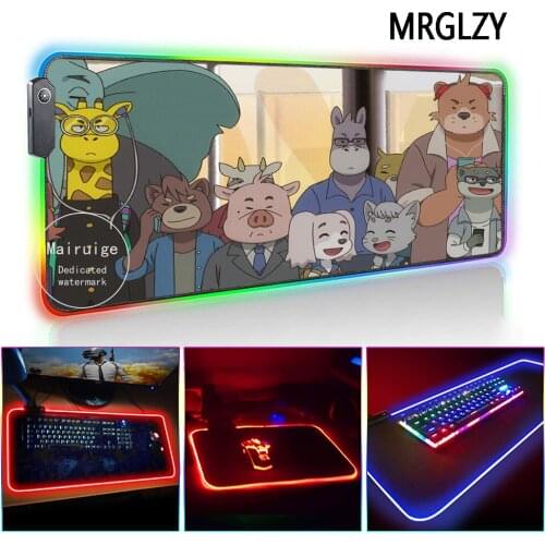 MRGLZY Hot Sale LED Light RGB Cartoon Anime Large Mouse Pad XL Genshin Impact DeskMat Gaming Accessories for PC Laptop Keyboard