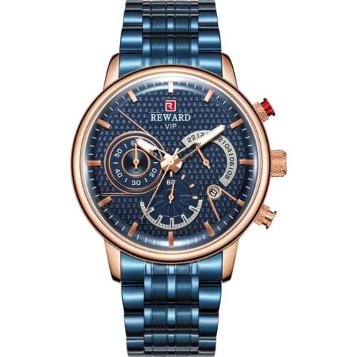 Mens Watches Top Brand Luxury REWARD Quartz Watch Men Chronograph Full Steel Sports Watches Army Military Watch Male Date Clock