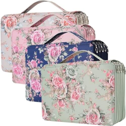 252 Slots Colored Pencil Case with Zipper Pencil Holder Oxford Fabric Rose Pattern Pen Organizer for Student or Artist