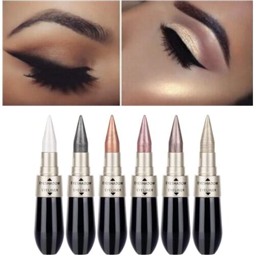 1Pcs Double-end 2-in-1 Pearly Glimmer Waterproof Eyeshadow Black Eye Liner Pen Quick Dry Women Eye Beauty Makeup Accessorices