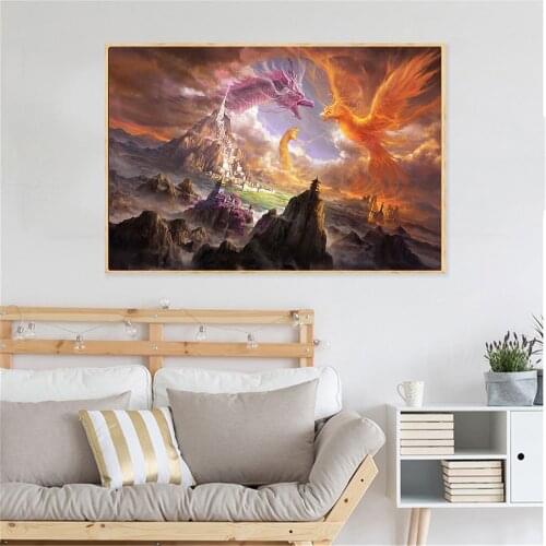 Fantasy Creature Chinese Dragon Oil Painting Wall Art Poster Canvas Pictures Decorations for Home Boys Bedroom Vintage Decor