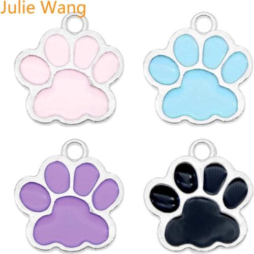 Julie Wang 4PCS Enamel Pet Paw Print Charms Dog Cat Paw Mark Alloy Necklace Bracelet Earring Jewelry Making Accessory