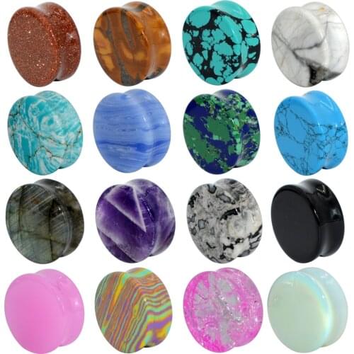 PAIR Stone Ear Plug Tunnel Ear Piercings Earring Gauges Helix Piercing Ear Stretcher Ear Plugs Body Piercing Jewelry6mm-25mm