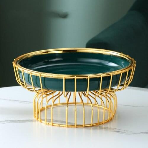 Ceramic and Wrought Iron Material Fruit Plate Living Room Coffee Table Home Candy Dried Fruit Plate Home Decoration Ornaments