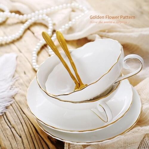European Style Flower Design Coffee Set 200ml Tea Set Gold Painting Business Gift Ceramic Coffee Cup and Saucer for Tea Time