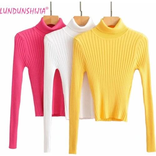 LUNDUNSHIJIA 2019 Winter Fashion Sexy Personality Solid Turtleneck Short Pullover Womens Pit Article Bottoming Sweater Tops