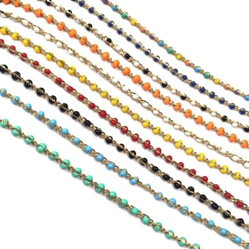 1 Meter Handmade Copper Chains Round Stone Beads Gold Wire Wrapped Beaded Rosary Chain For Jewelry Making DIY Necklaces Bracelet
