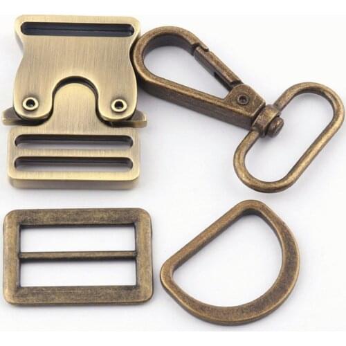 25mm Bronze Metal Side Release Buckle,Dog Collar Hardware Adjuster Purse Buckles Webbing Hardware d Ring Strap Slide Buckle 1set