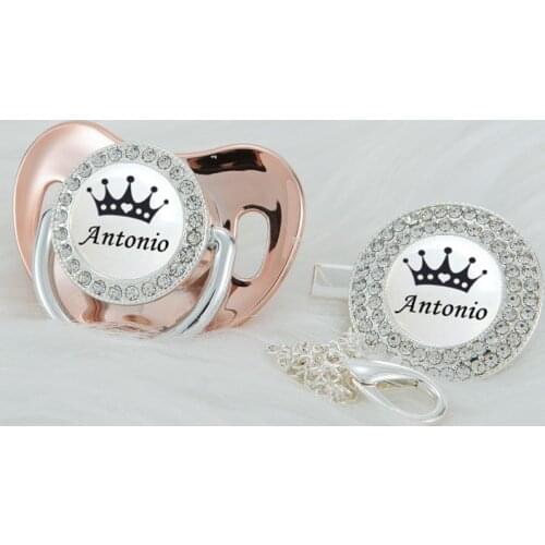 MIYOCAR Personalized black crown bling rose gold pacifier and clip BPA free dummy unique design SGS Approval PWBC