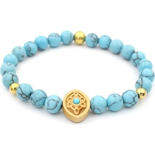 Fashion Nature Wooden Flower Charm Beads 8mm Natural Stones Stretch Bead Bracelet For MEN&WOMEN Jewelry