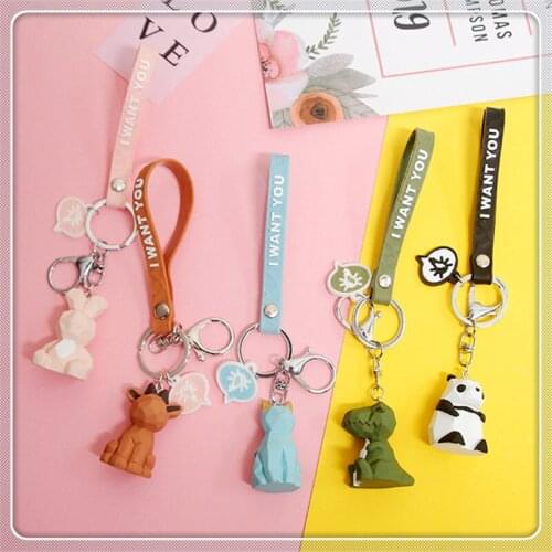 Cartoon Geometric Section Cute Dinosaur Panda Deer Doll Car Keychain Bag Pendant Gift