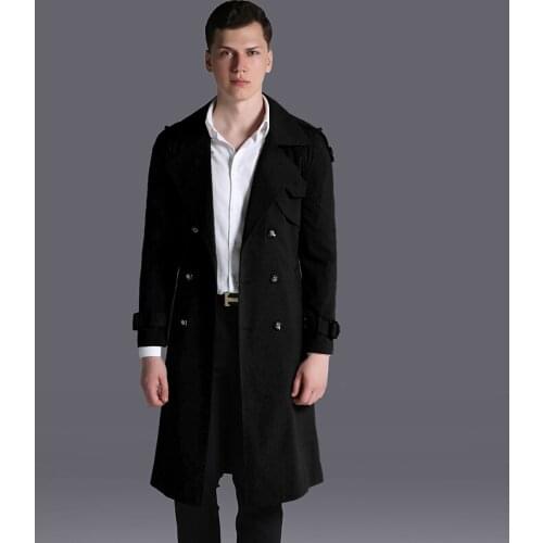 Mens Coat Long Windbreaker Plus Size Army Green Trench Coat Double-breasted Windbreakers For Men Abrigos Hombre KJ275