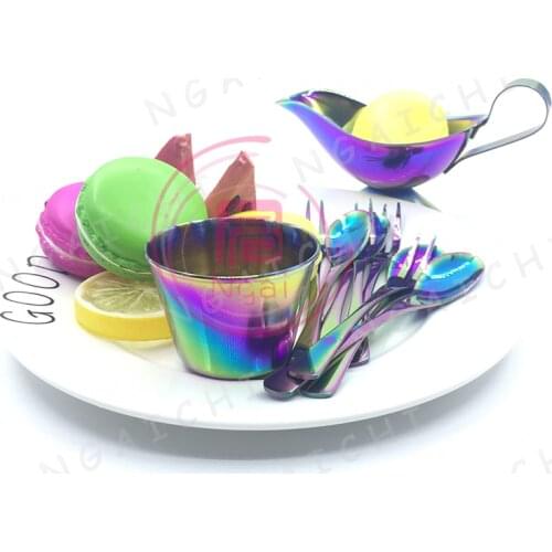 Sauce Dishes Cup Steak Sauce Mini Boat Dessert Tableware Set French Fries Tomato Sauce Cups Set Rainbow Stainless Steel