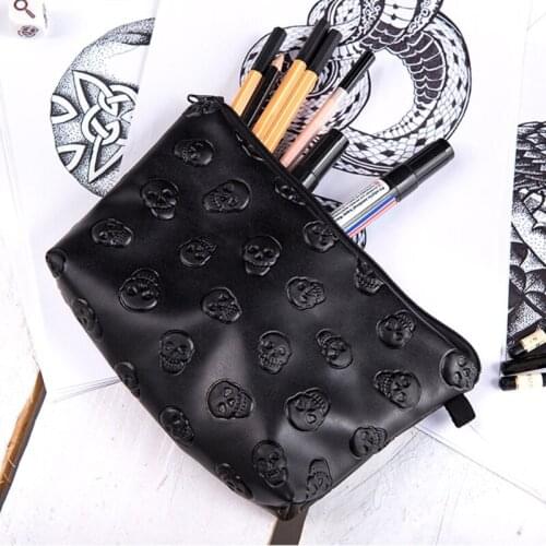 New Fashion Waterproof Cosmetic Makeup Purse Wash Bag Organizer Pouch Pencil Case Handbag Black Color Leather Handbags