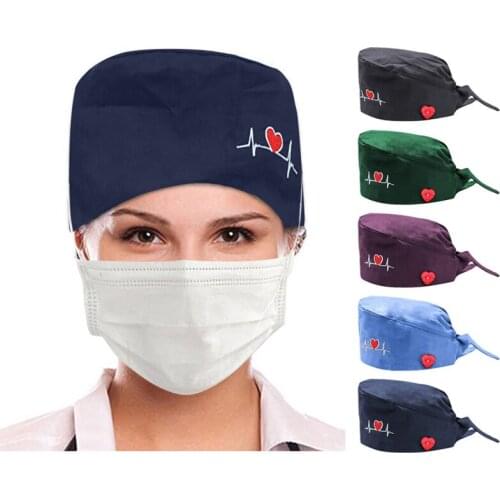 New Nurse Hat With Mask Holder Button Print Sanitary Cap With Sweatband New Unisex Nursing Caps Scrub Cap