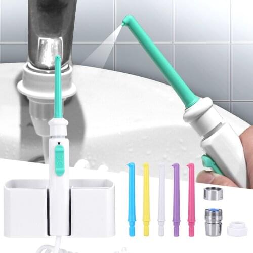 Portable Non-Electric Flosser Faucet Oral Irrigator Water Jet Pick Home Teeth Cleaning with 6 Nozzles