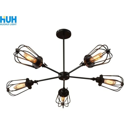 Retro LOFT industrial style heavy metal five-head restaurant bar coffee shop iron cage chandelier bedroom iron art lamp