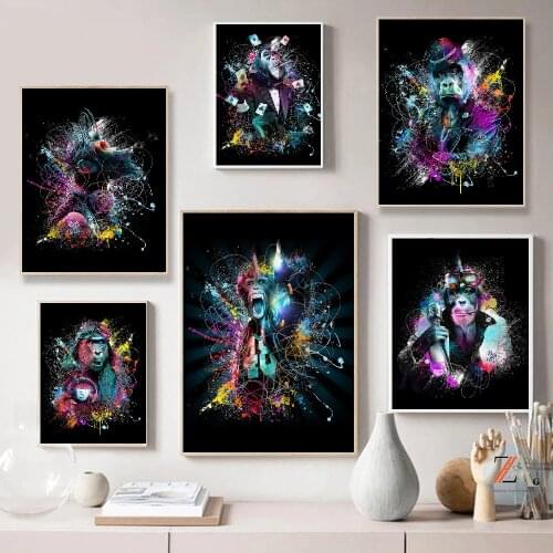 Graffiti modern art colorful fun monkey posters and prints canvas paintings wall living room bedroom decorative paintings