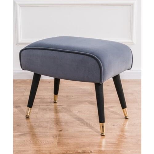 Modern Fashion Dressing Stool Velvet Upholstered Padded Ottoman Stools with 4 Art Wooden Legs Sofa Stool for Bedroom Living