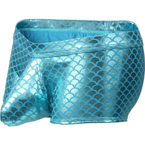 Pinkysenson men underwear boxers fish-skin leather Shorts Men U Convex sexy Male Underpants мужские g стринги мужиские трусы