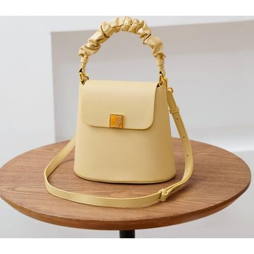 WOONAM Women Fashion Handbag Genuine Calf Leather Bucket Spring Summer Shoulder Crossbody Bag Purse