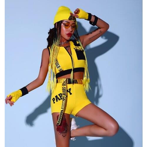 Yellow Cheerleader Uniform Hip Hop Dancer Outfit Jazz Dancewear Summer Girls Clothes Stage Costume Festival Clothing DL8130