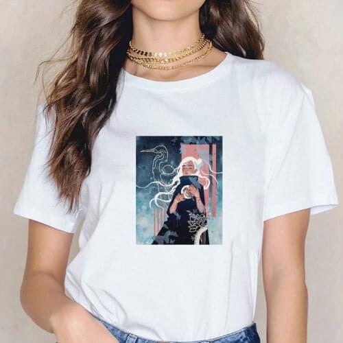Woman Tshirt White Print Creative Graphic T-shirt Summer New Casual Short Sleeve T Shirts Female 90s Illustration Top Tee Shirt