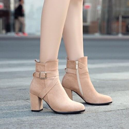 Suede boots womens spring and autumn 2018 new Martin boots womens thick heel high heels boots belt buckle Korean ankle boots w