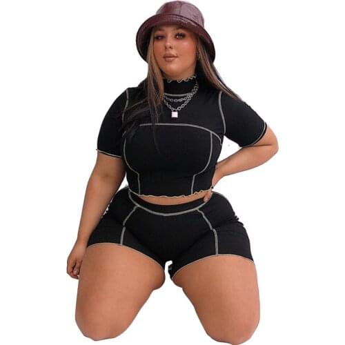 Tracksuit Women 2 Piece Matching Set Black Crop Top And Shorts Pants Fashion Casual Suit Sports Jogger Plus Size L-4XL Outfits