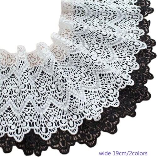 19CM Wide HOT Water soluble Embroidery White black flower lace fabric trim ribbon DIY sewing applique collar guipure craft decor