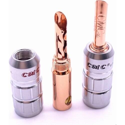 2pcs 1red+1black Gold Plated Red Copper Banana Plug Terminals CMC No soldering Cable Audio Video Male Speaker Connectors Kit