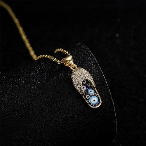 2021 Hot Sale Female Summer Jewelry Gold Color CZ Flip Flop Design Pendant Necklace For Women Girl Party Accessories Gift