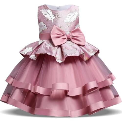 2021 Pageant Vintage Cake Dress Kids Party Dresses For Children Costume Bow Wedding Princess Dress Baby Girl Ceremony Clothing