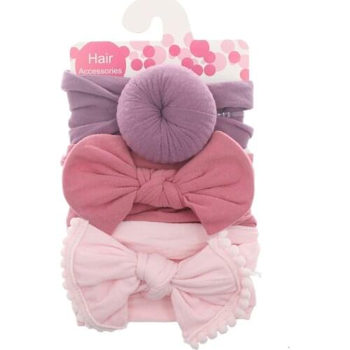 3pcs/Set New Solid Nylon baby headband Bow Headbands For Cute Kids Girls Hair Girls Turban Hairband Children Soft Cotton