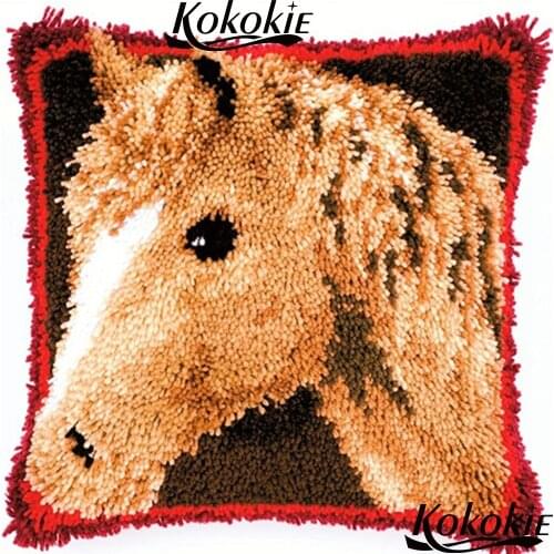 3d Crocheting Rug Yarn Pillowcase Latch hook rug horse printed stitch throw pillow cushion embroidery Cross-stitch Cushion Mat