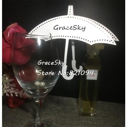 50pcs Free Shipping Hollow out umrella design laser Cut Place name Seat Party Invitation Cup Cards for Wine Glass party supplies