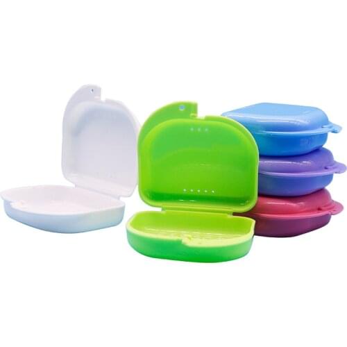50Pcs Dental Orthodontic Retainer Box Denture Storage Container Mouth Guard Case with Vent Holes and Hinged Lid