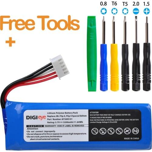 3200mAh Li-ion Battery Akku compatible with JBL Flip 4, Flip 4 appropriative battery, GSP872693 01 Spare battery With tool