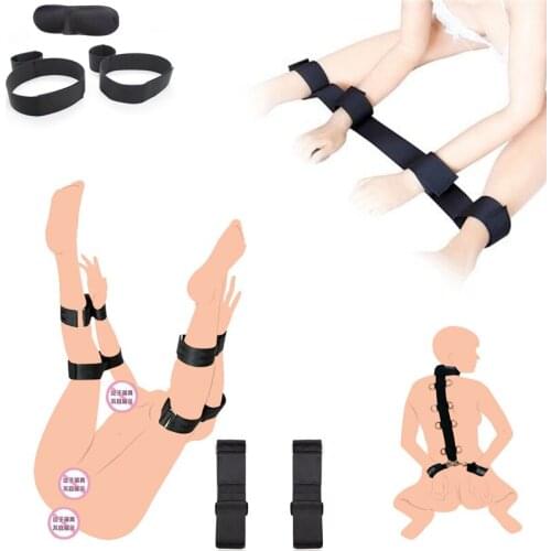 BDSM Bondage Slave Handcuff Ankle Strap Arm Leg Open Strap Locking Arm To Thigh Cuff Binding Erotic Adult Sex Toys For Couple