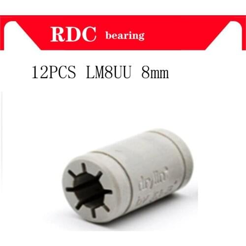Free shipping 12pcs Solid Polymer LM8UU Bearing 8mm shaft same as Drylin RJ4JP-01-08 for Anet Reprap Prusa i3 3D Printer Anet