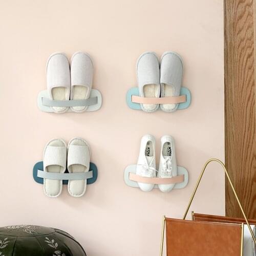 1 Piece Household Self-adhesive Wall Mounted Shoe Storage Rack Bathroom Organizer Punch-free Slipper Hanging Drain Holder Shelf