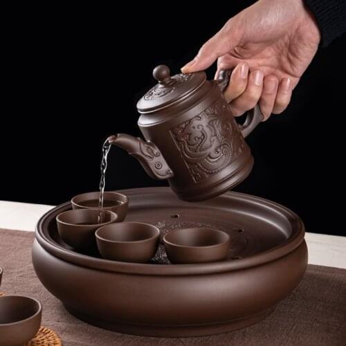 Yixing Dragon Purple Clay Teapot with Stainless Steel Filter Ceramic Handmade Water Pot Large Capacity Kung Fu Kettle Tea Set