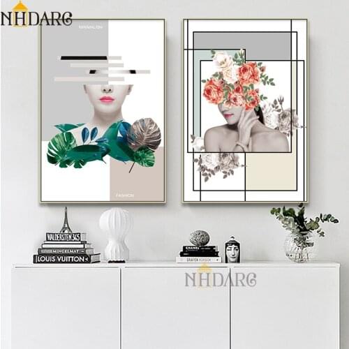 Canvas Art Print Painting Poster Fashion Pretty Flower Girl Art Wall Pictures For Living Room Modern Nordic Home Decoration
